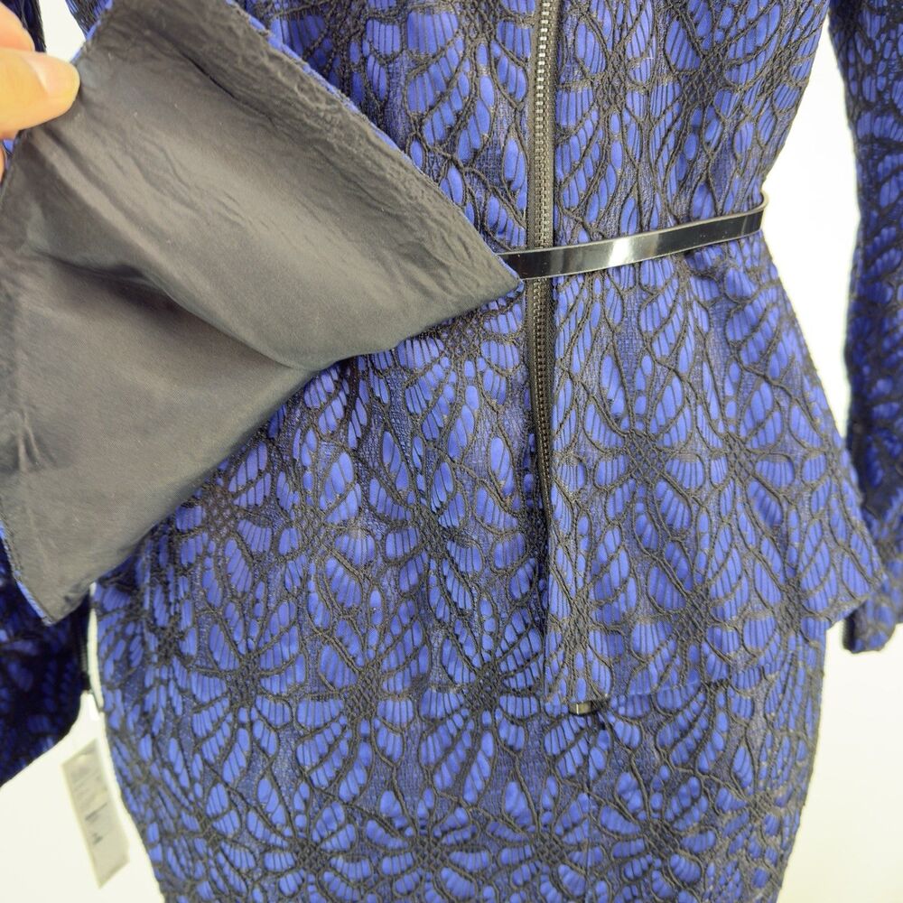 NEW ANTONIO MELANI Blue And Black Lace Peplum Midi Dress - Picture 6 of 17